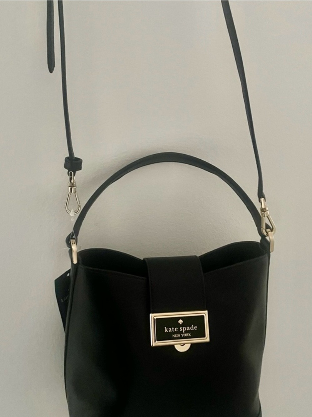kate spade Black Leather Shoulder & Top-Handle Bag with Gold Plate